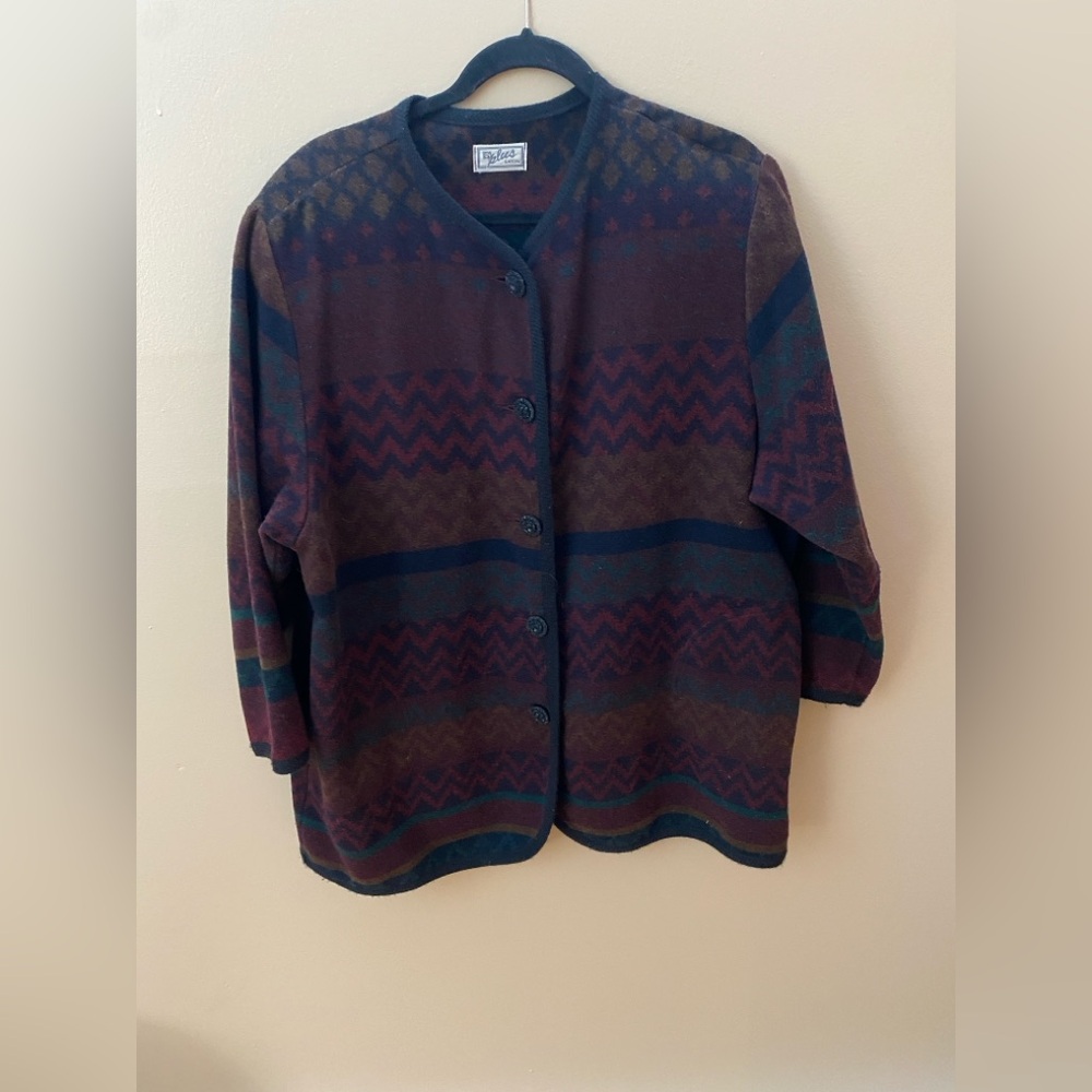 Vintage Button-Up Patterned Cardigan